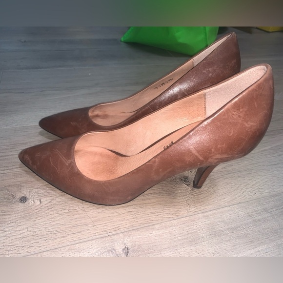 5TH AVENUE Pump High Brown Leather Heels size 38 Pointed Sandals - Picture 3 of 8